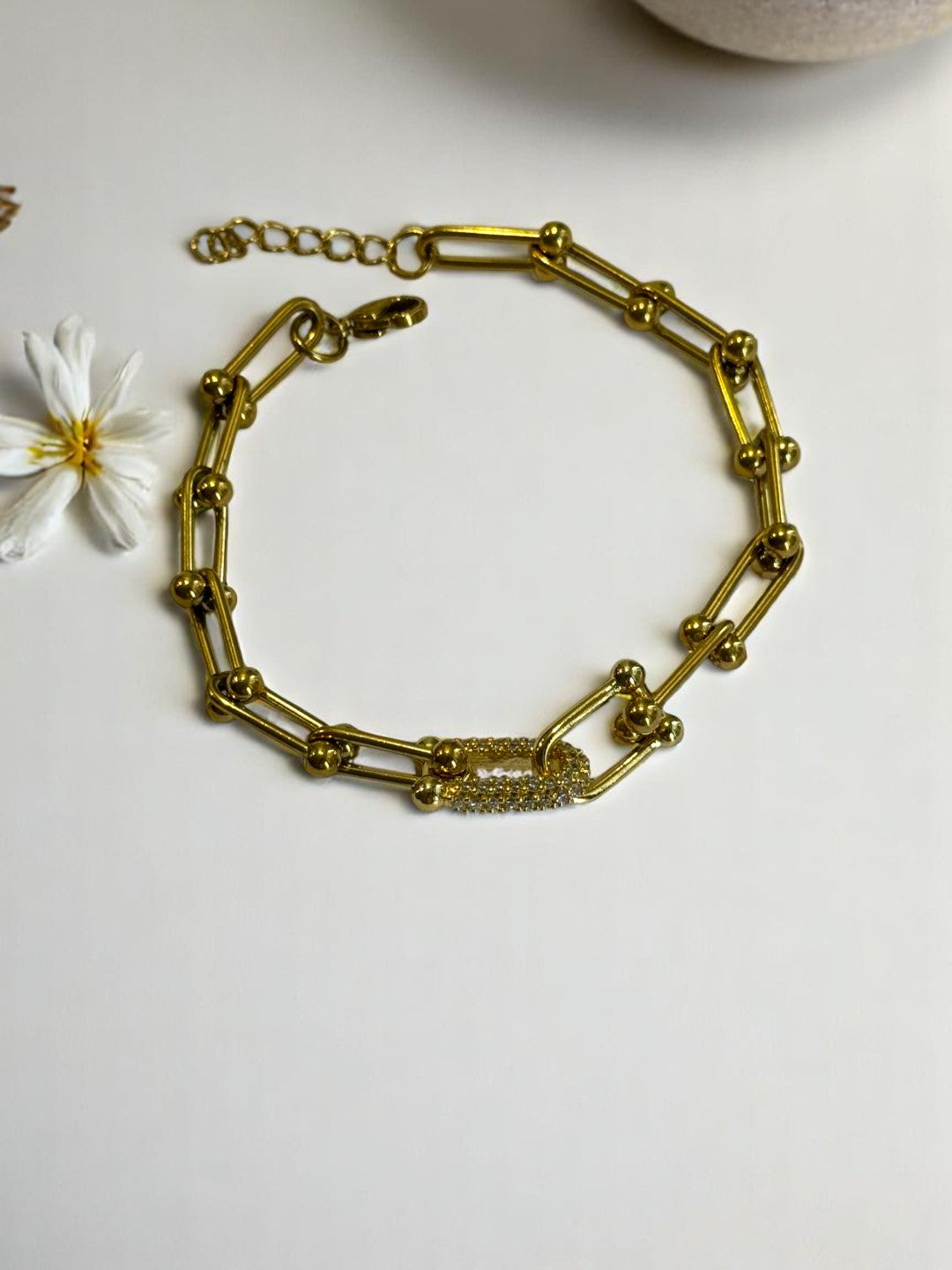 18K GOLD PLATED TIFFANY BRANDED CHAIN WITH EARRINGS AND BRACELET COMBO