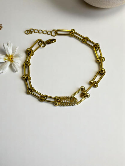 18K GOLD PLATED TIFFANY BRANDED CHAIN WITH EARRINGS AND BRACELET COMBO