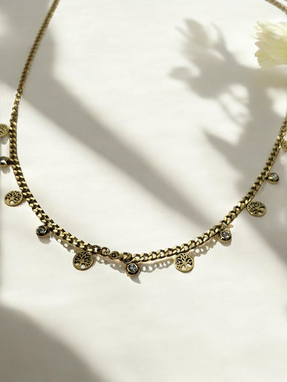 GOLDEN CHAIN WITH TREE OF LIFE SYMBOL AND HANGING DIAMOND