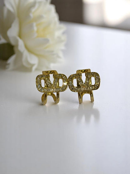 18K GOLD PLATED VALENTINO BRANDED DIAMOND EARRING