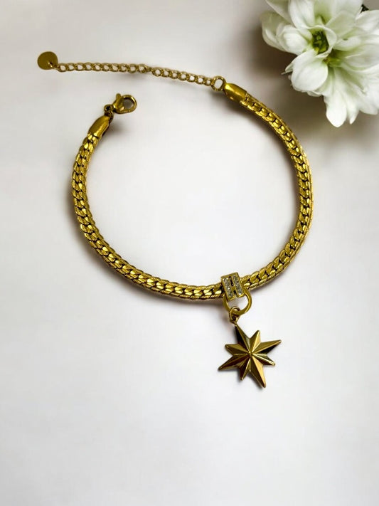 GOLDEN CHAIN WITH HANGING STAR TARNISH FREE BRACELET