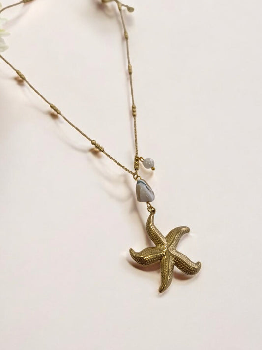 GOLDEN CHAIN WITH STAR FISH WITH PEARL CHARMS