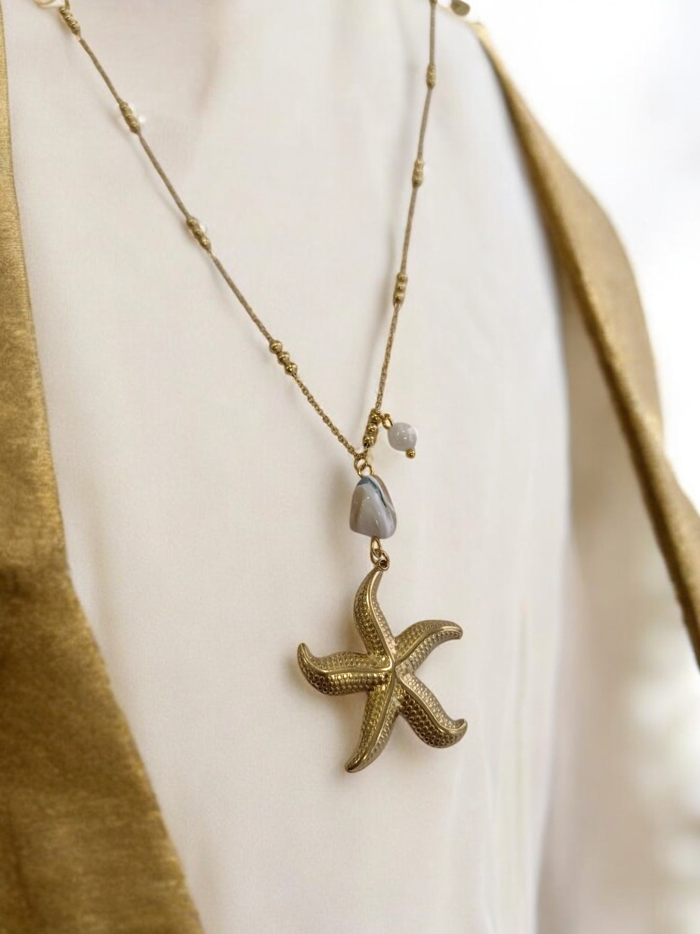 GOLDEN CHAIN WITH STAR FISH WITH PEARL CHARMS