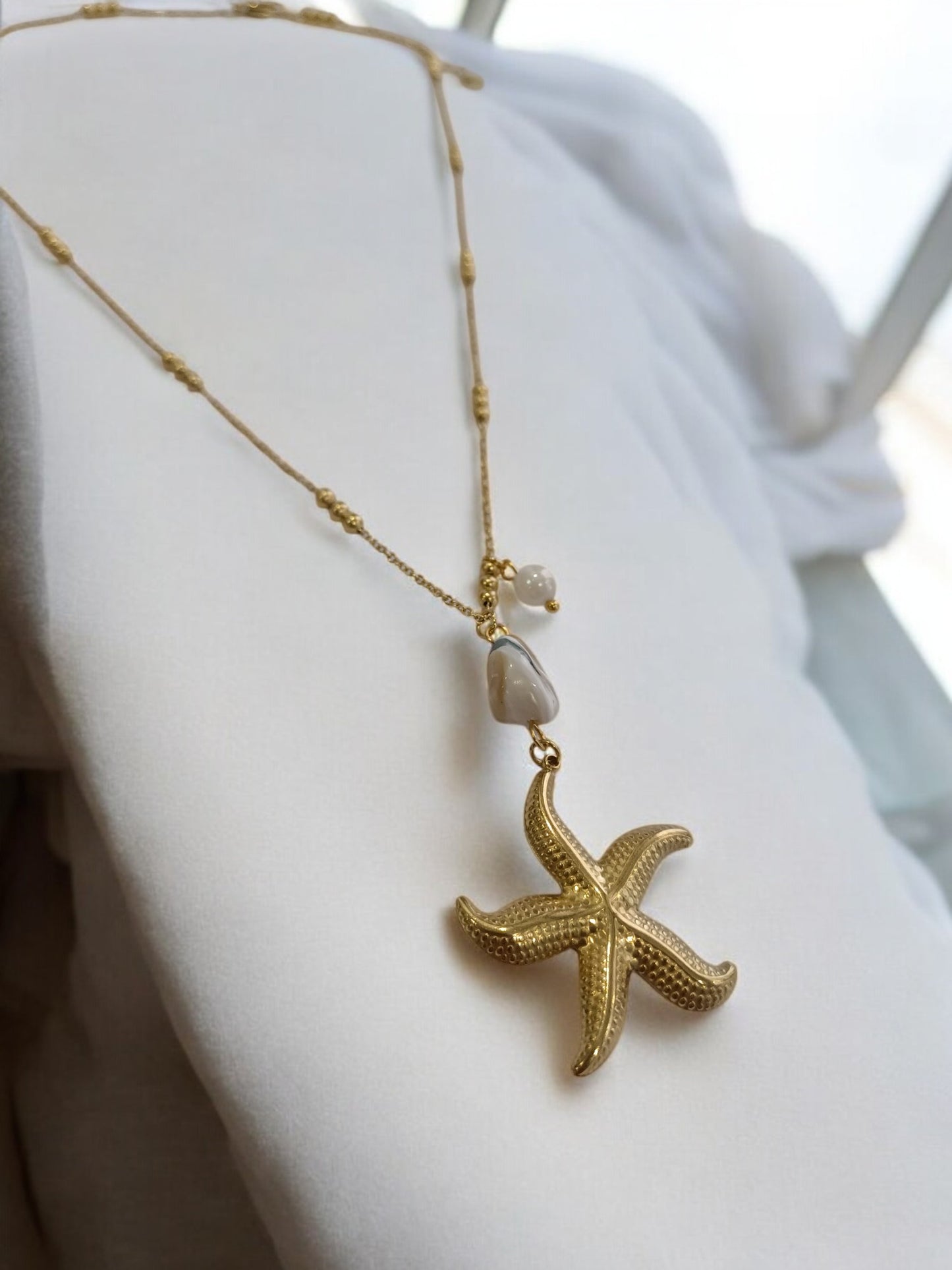 GOLDEN CHAIN WITH STAR FISH WITH PEARL CHARMS