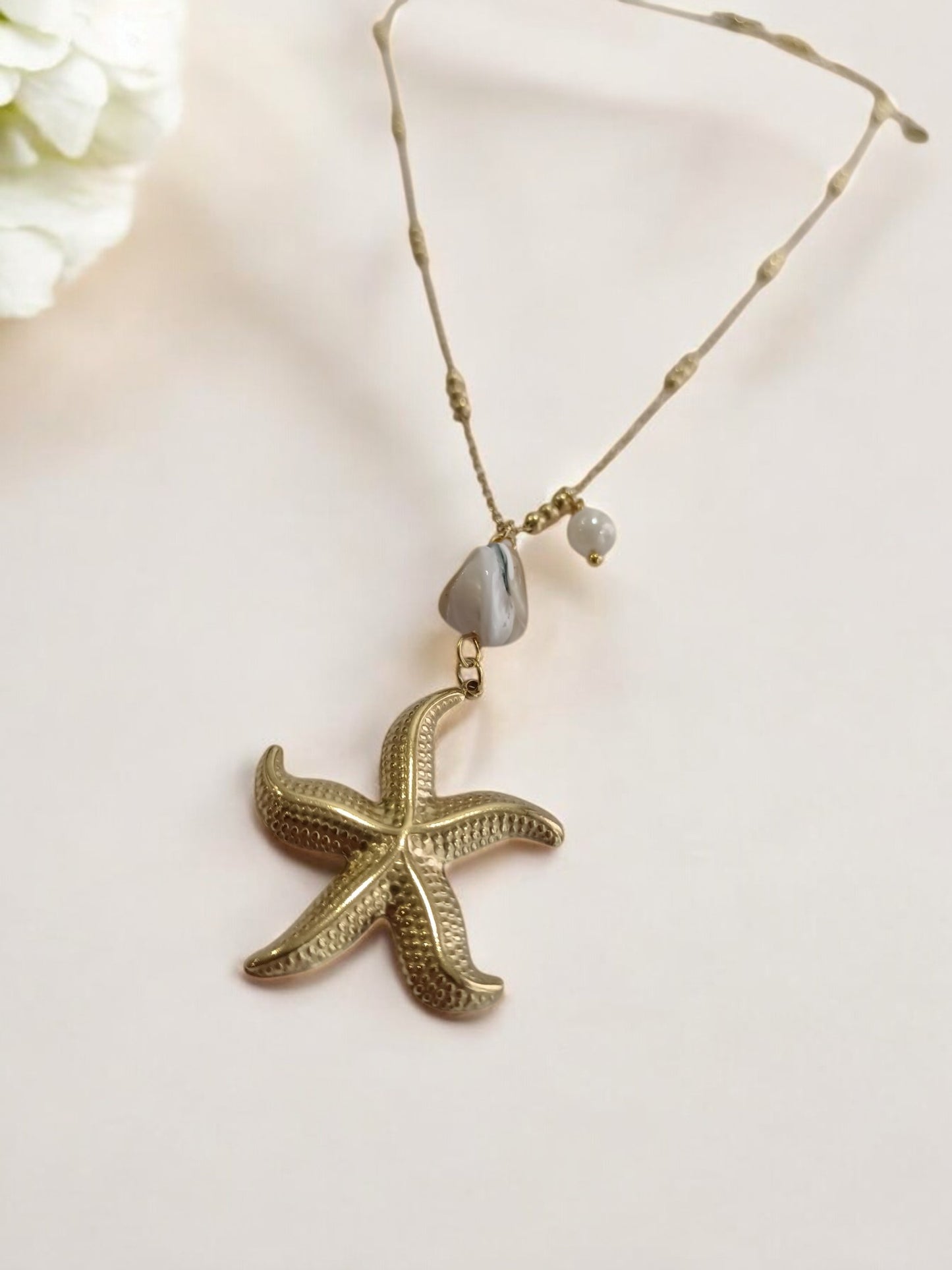 GOLDEN CHAIN WITH STAR FISH WITH PEARL CHARMS