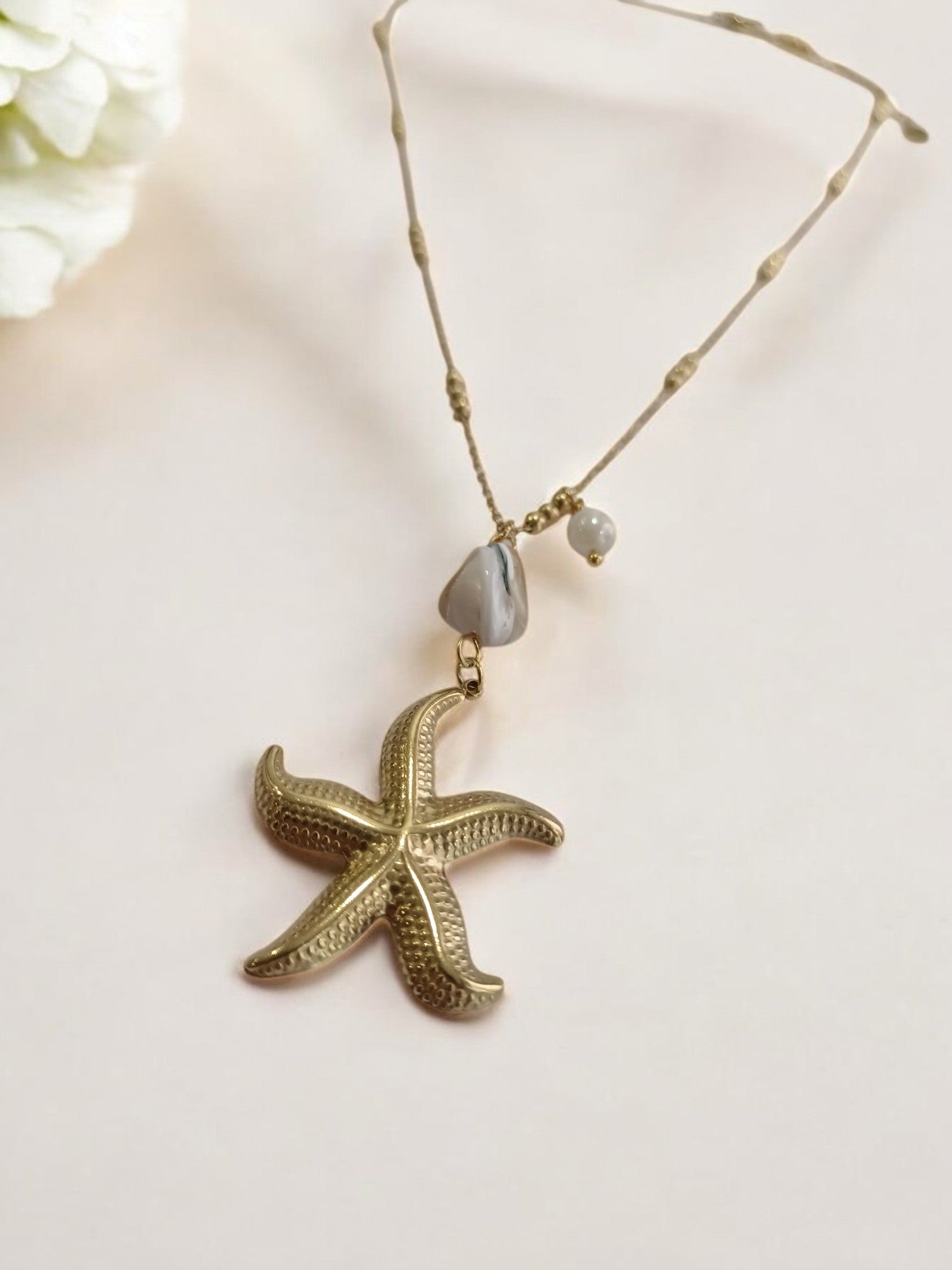 GOLDEN CHAIN WITH STAR FISH WITH PEARL CHARMS
