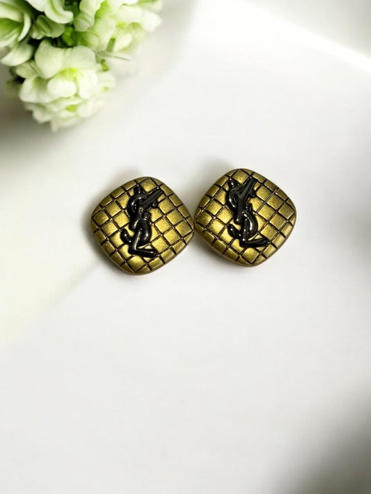 18K GOLD PLATED YSL SQUARE STUD