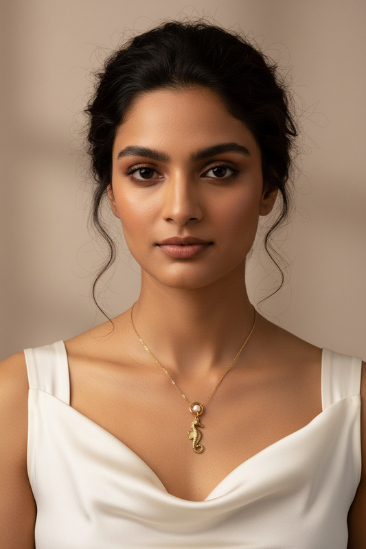 GOLD SEA HORSE PEARL LIKA NECKLACE