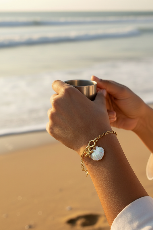 GOLD STAR FISH SEA SHELL AMBRY BRACELET