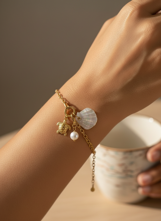 GOLD TURTLE SEA SHELL SHEMEY BRACELET