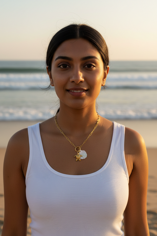 GOLD TURTLE SEA SHELL SHEMEY NECKLACE