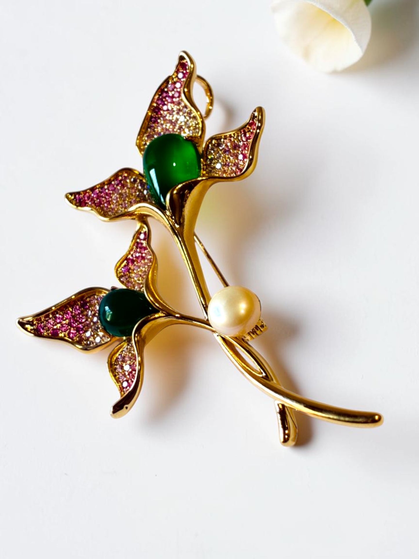 GREEN-PINK FLORAL KAIAY BROOCH