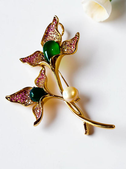 GREEN-PINK FLORAL KAIAY BROOCH