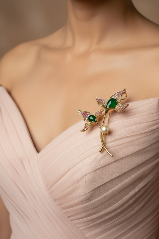 GREEN-PINK FLORAL KAIAY BROOCH