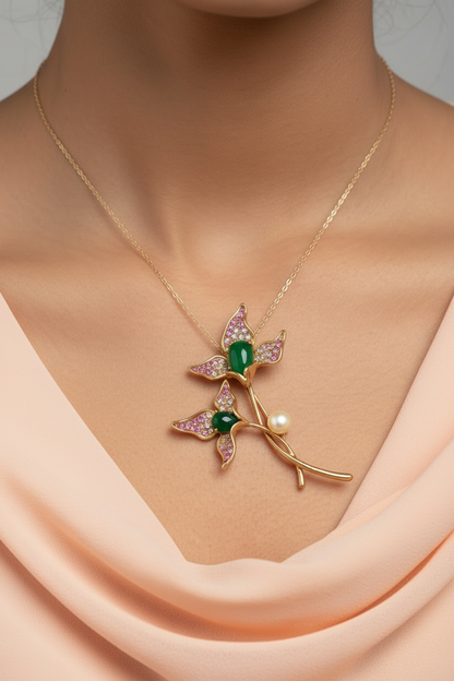 GREEN-PINK FLORAL KAIAY BROOCH