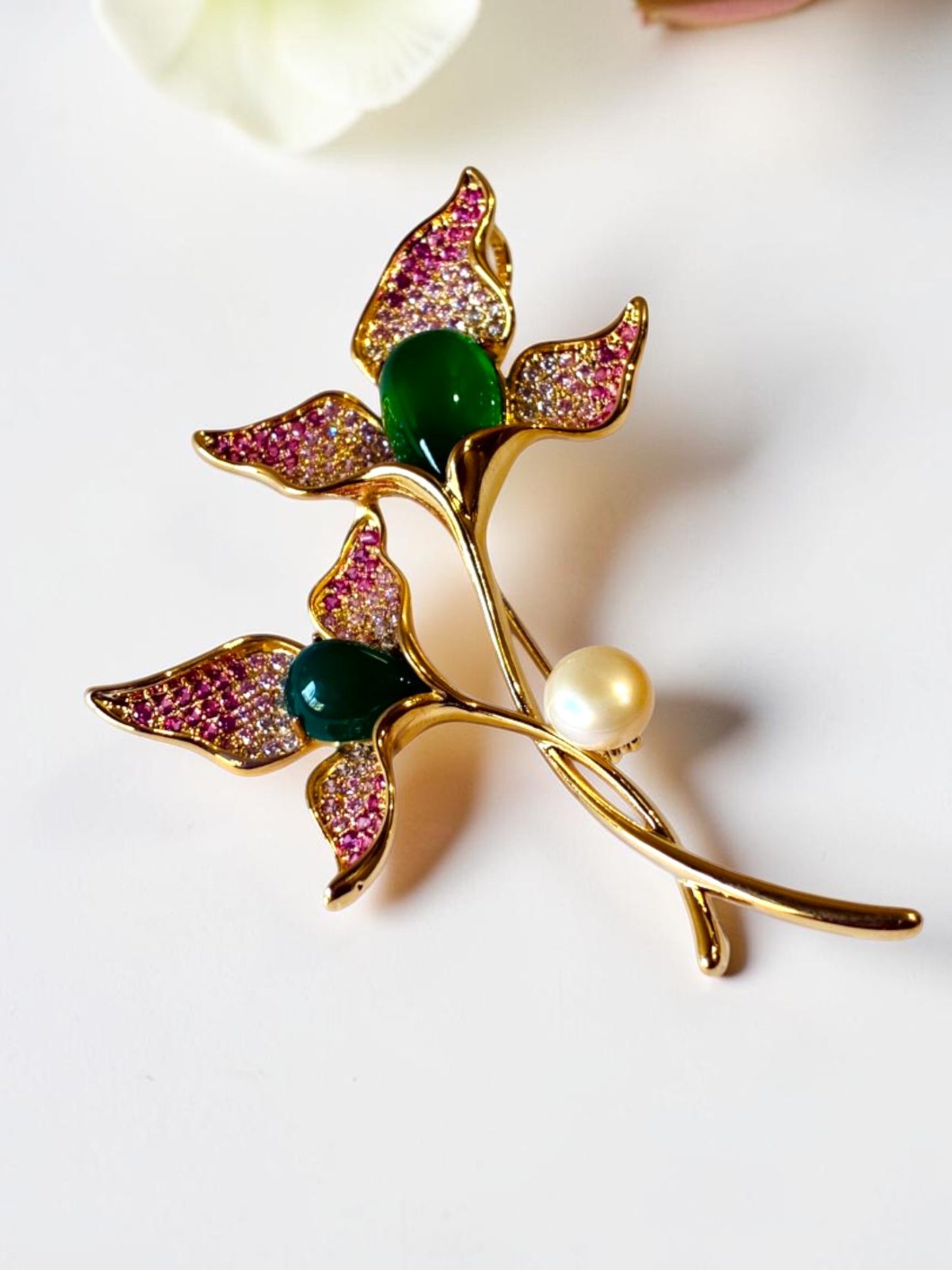 GREEN-PINK FLORAL KAIAY BROOCH