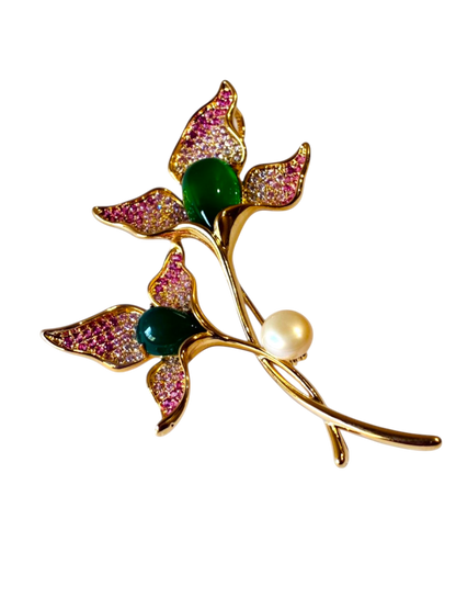 GREEN-PINK FLORAL KAIAY BROOCH