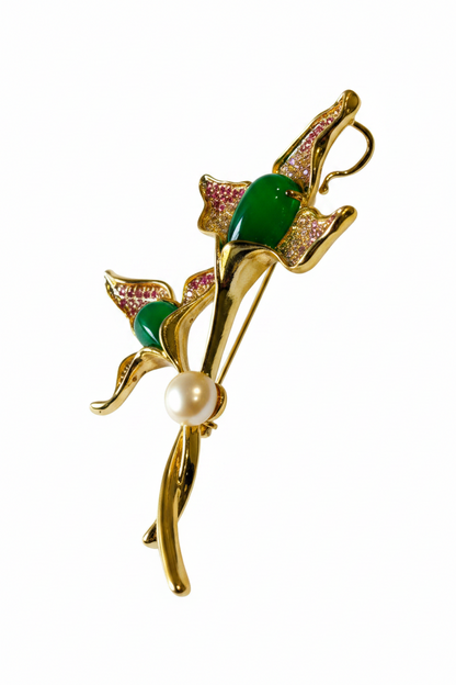 GREEN-PINK FLORAL KAIAY BROOCH