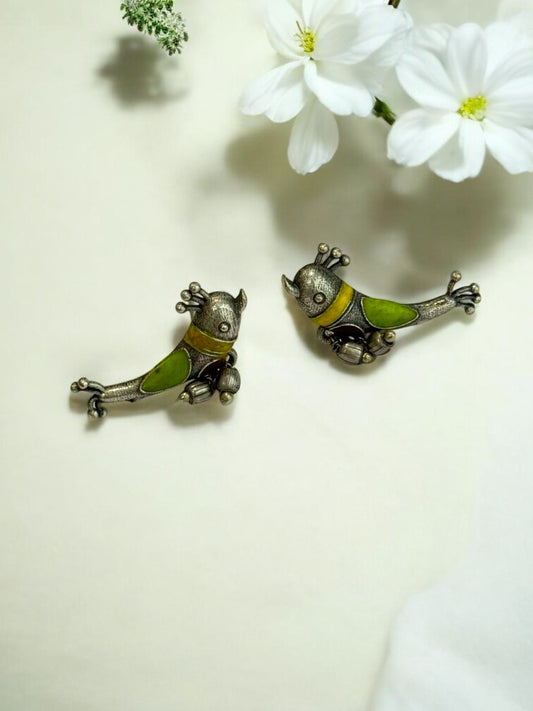 GREEN AIZAL GERMAN SILVER EARRINGS