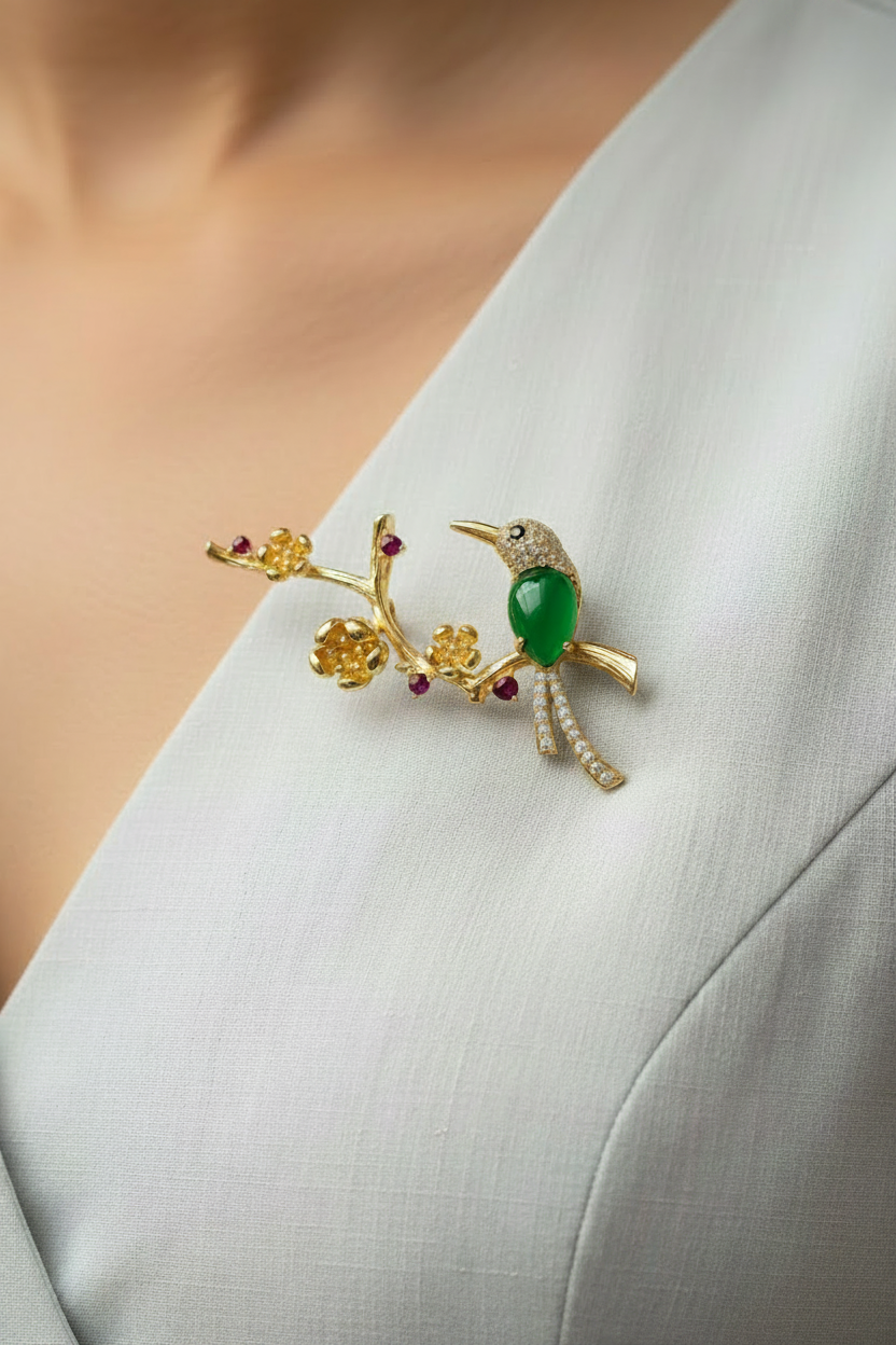 GREEN BIRD XIMENA BROOCH