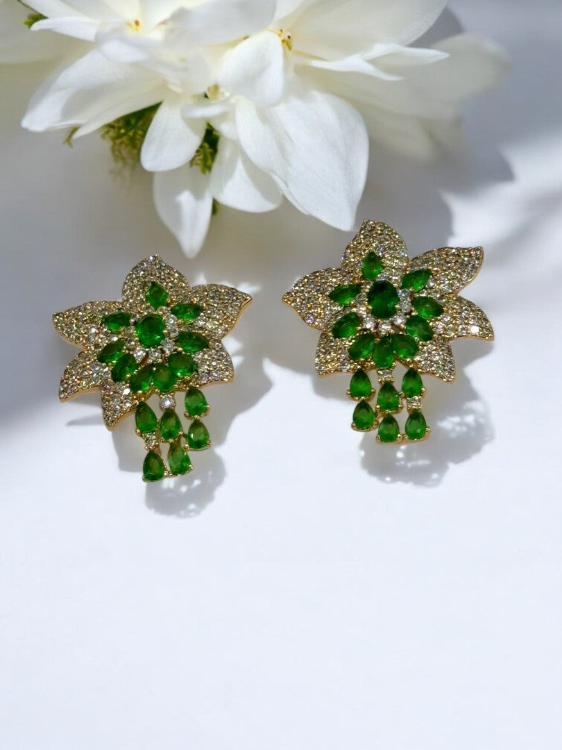 GREEN DIAMOND FLOWER DAMON EARRINGS