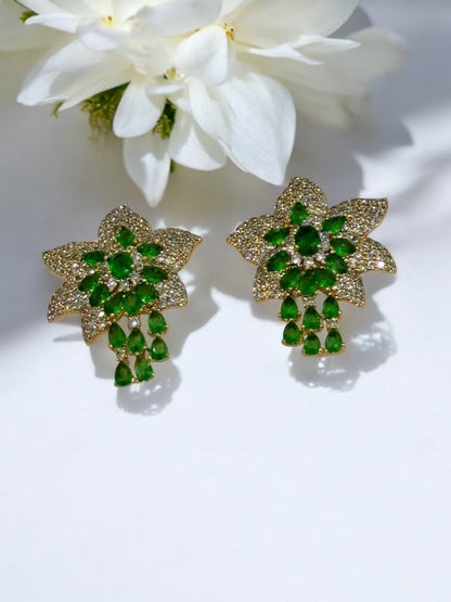 GREEN DIAMOND FLOWER DAMON EARRINGS
