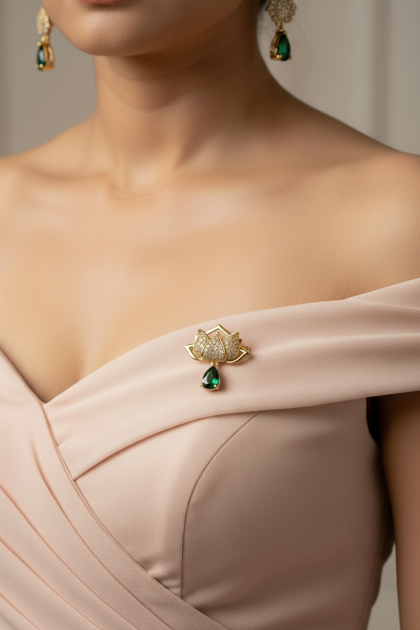 GREEN DROP STONE VRIHA BROOCH