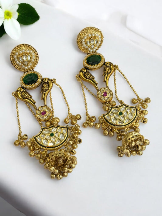 GREEN HIMANSHI GERMAN SILVER EARRINGS