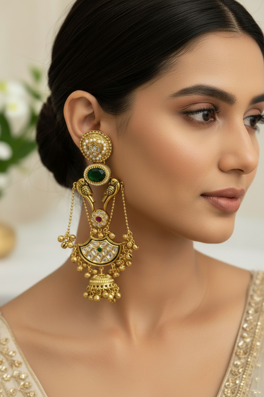 GREEN HIMANSHI GERMAN SILVER EARRINGS