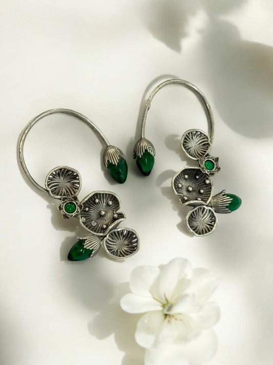 GREEN LOTUS LEAF AISHA GERMAN SILVER EAR CUFF