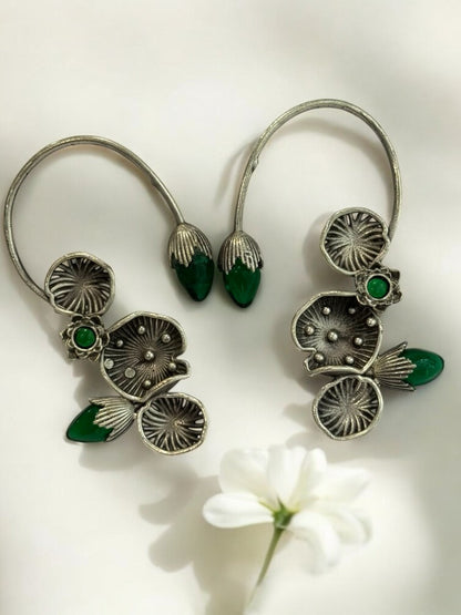 GREEN LOTUS LEAF AISHA GERMAN SILVER EAR CUFF