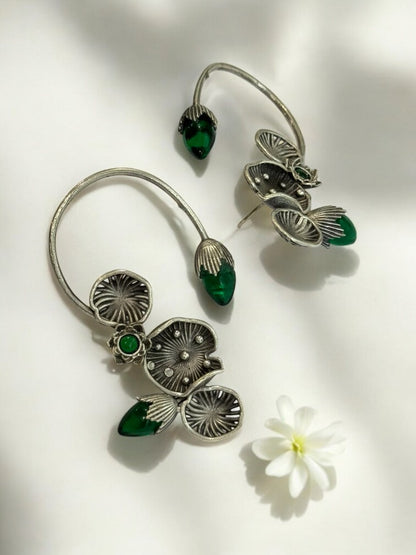 GREEN LOTUS LEAF AISHA GERMAN SILVER EAR CUFF