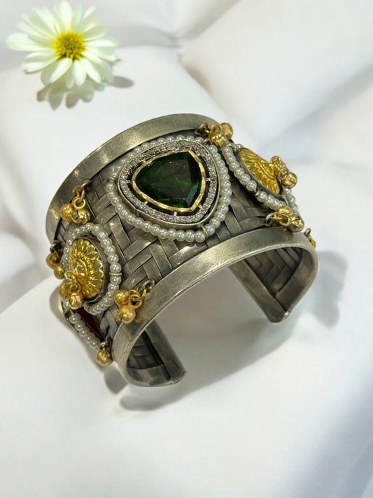 GREEN MOTIF NIMA GERMAN SILVER CUFF