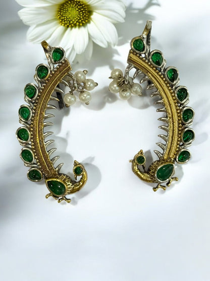 GREEN PEACOCK IDHIKA GERMAN SILVER EAR CUFF