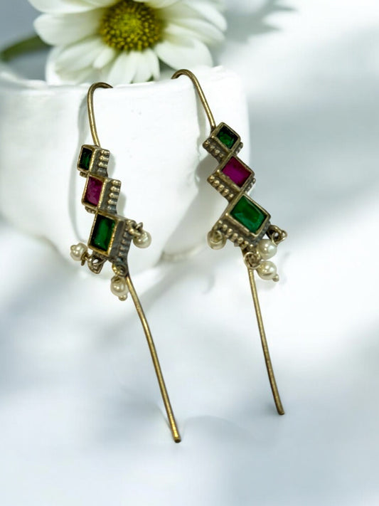 GREEN PINK IRYA GERMAN SILVER EAR CUFF
