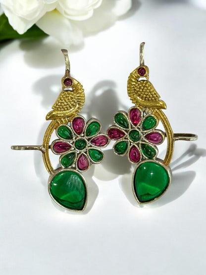 GREEN PINK JIYANSHA GERMAN SILVER EAR CUFF