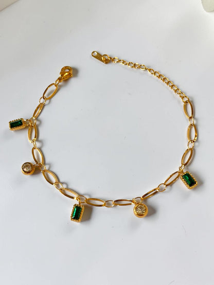 GREEN RECTANGULAR STONE EKAANY BRACELET