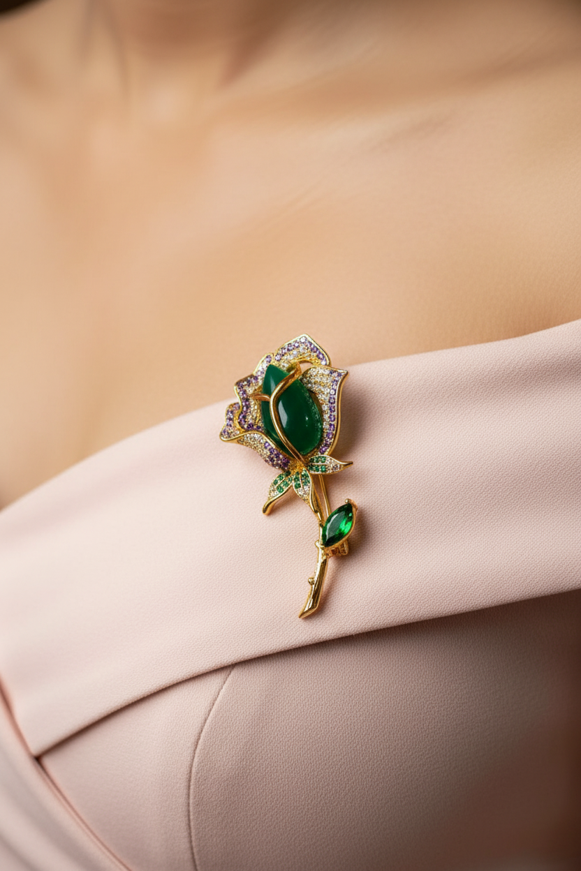 GREEN ROSE LAYANI BROOCH