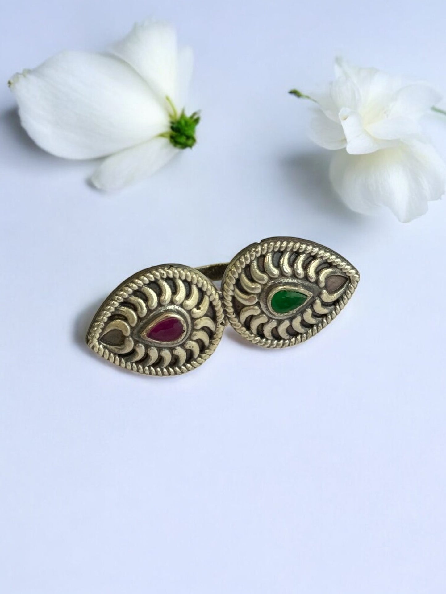 GREEN RUBY ESHANI GERMAN SILVER RING