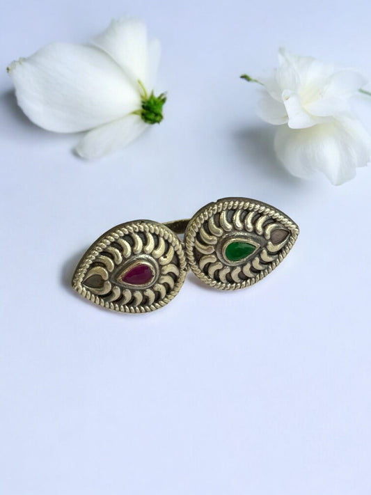 GREEN RUBY ESHANI GERMAN SILVER RING