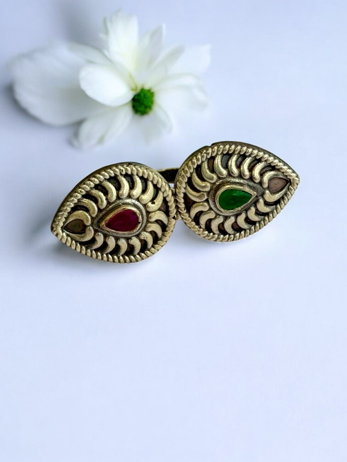 GREEN RUBY ESHANI GERMAN SILVER RING