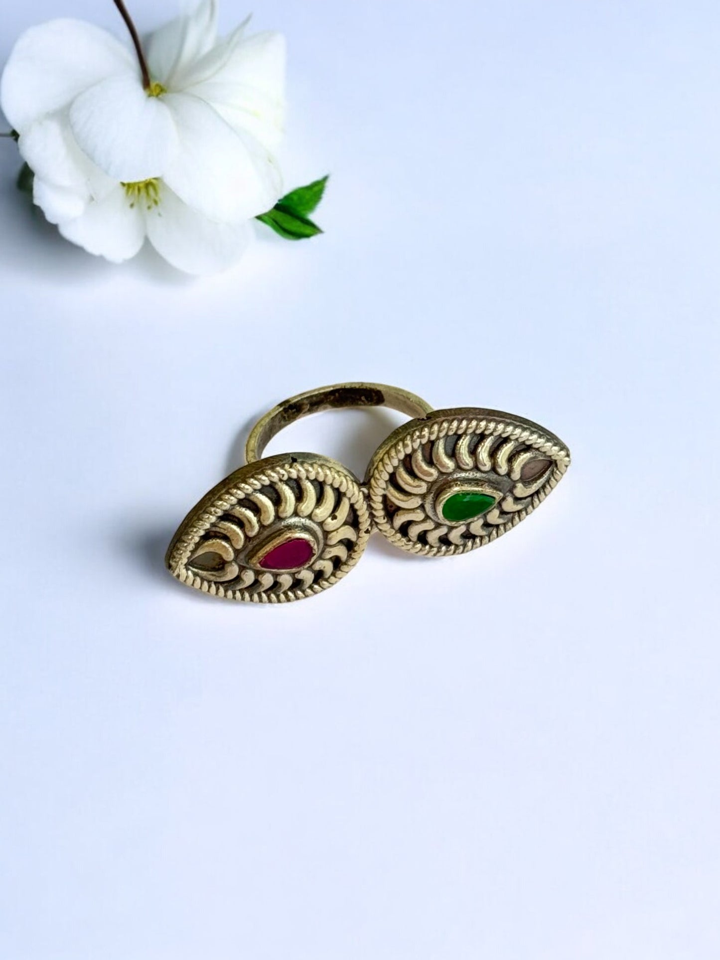 GREEN RUBY ESHANI GERMAN SILVER RING