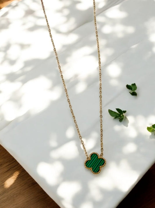 GOLDEN CHAIN WITH GREEN PENDENT CLOVER BRAND