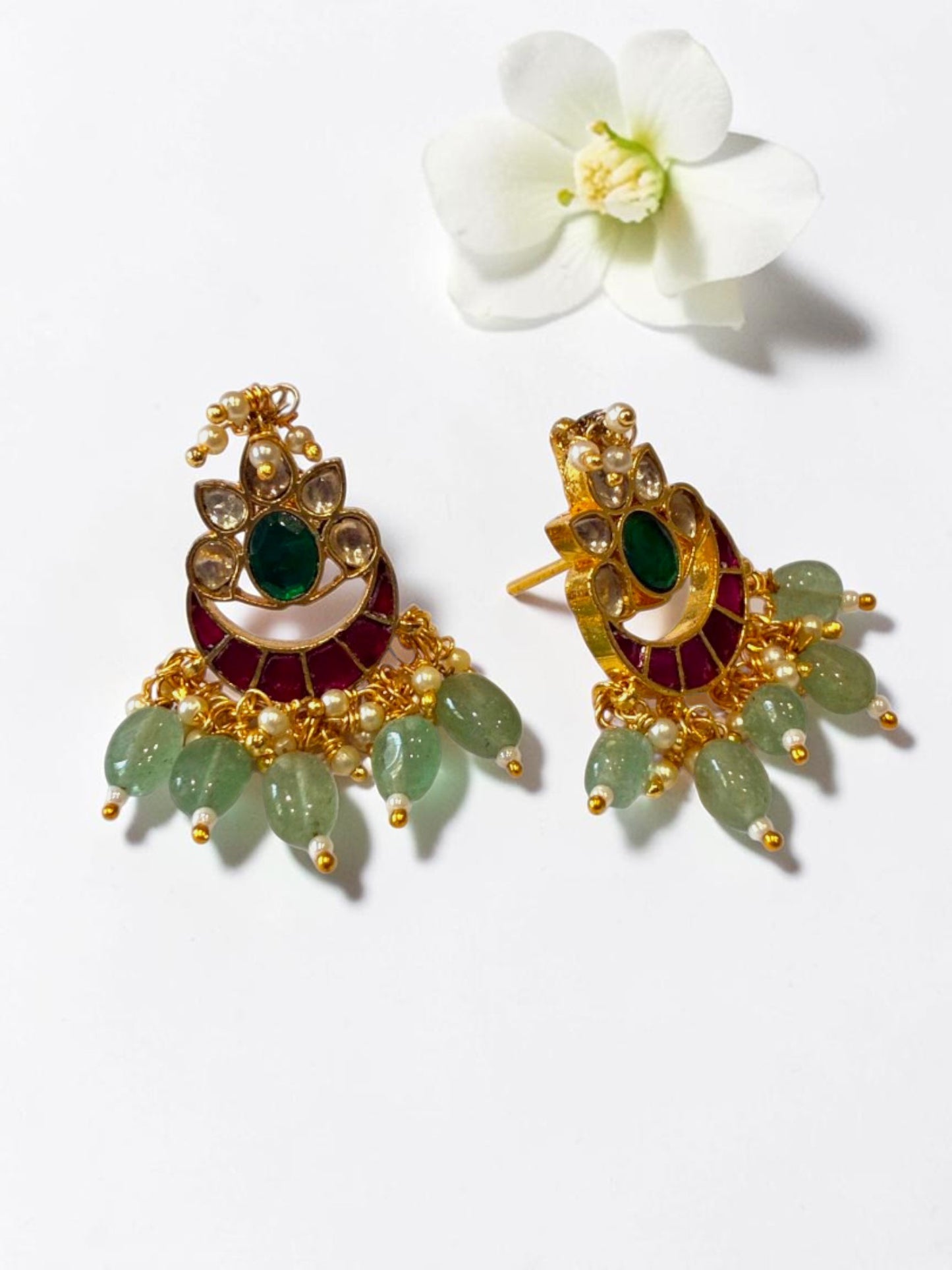 GREEN STONE LAXMI EARRINGS