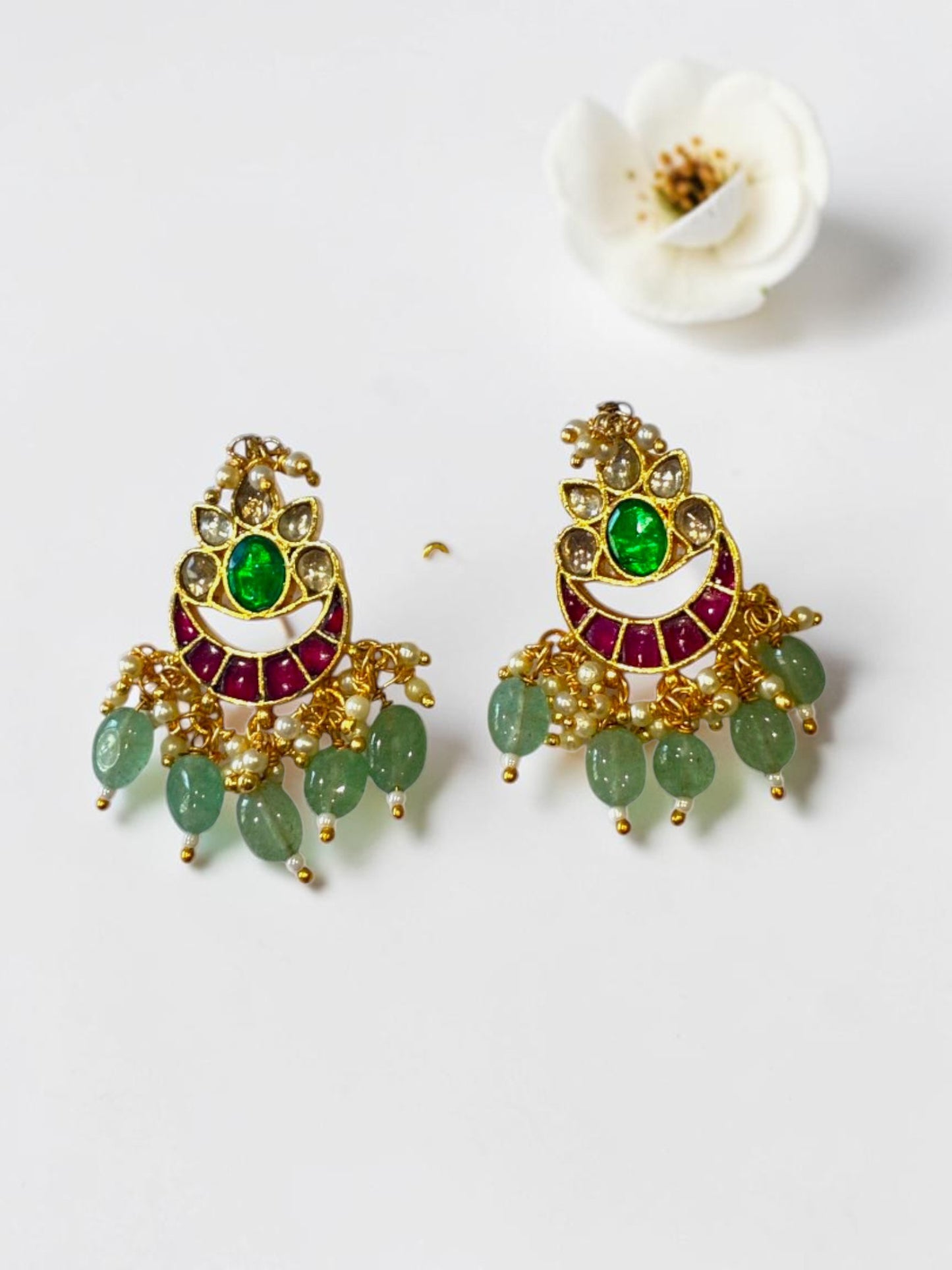 GREEN STONE LAXMI EARRINGS