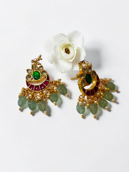 GREEN STONE LAXMI EARRINGS