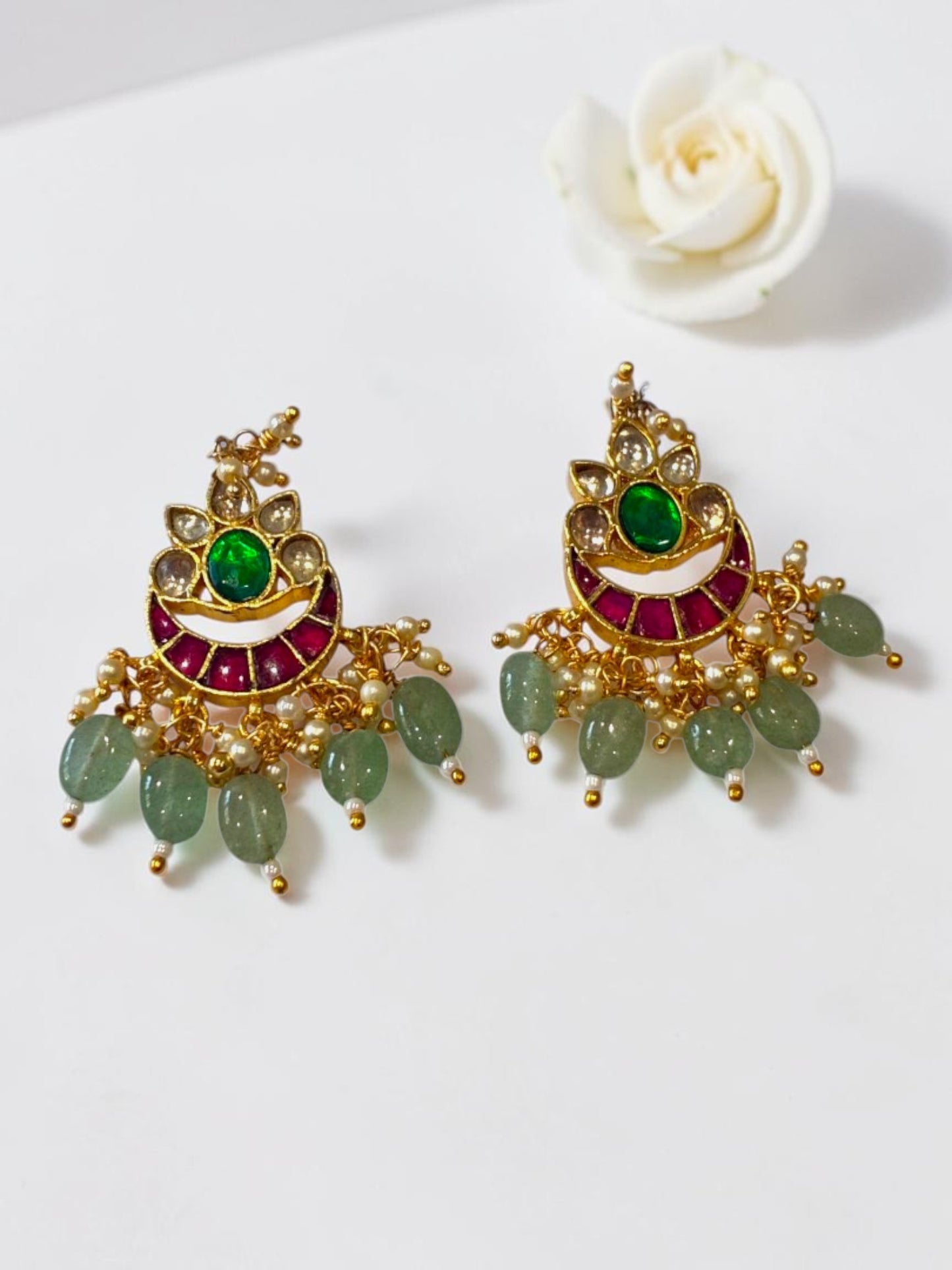 GREEN STONE LAXMI EARRINGS