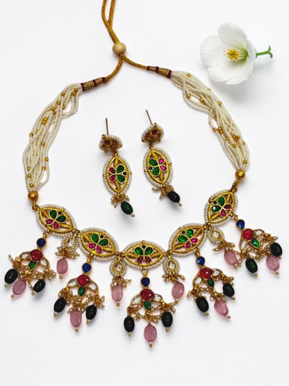 PINK-GREEN JHANKHNA HERITAGE JEWELLERY SET