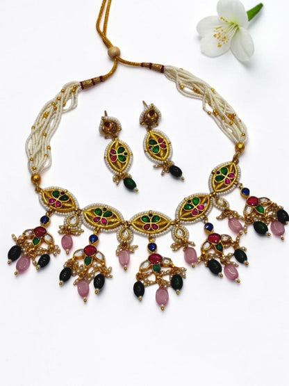 PINK-GREEN JHANKHNA HERITAGE JEWELLERY SET