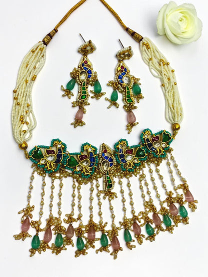 PINK-SEA BLUE GANGA HERITAGE JEWELLERY SET